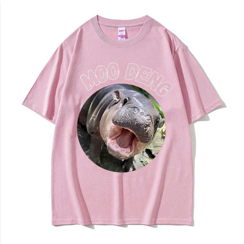 Moo Deng Bouncy Pig in Thai Picture The Cute Baby Hippo Funny Meme T Shirts Unisex Women Casual 100 Cotton Oversized Tshirt Tops