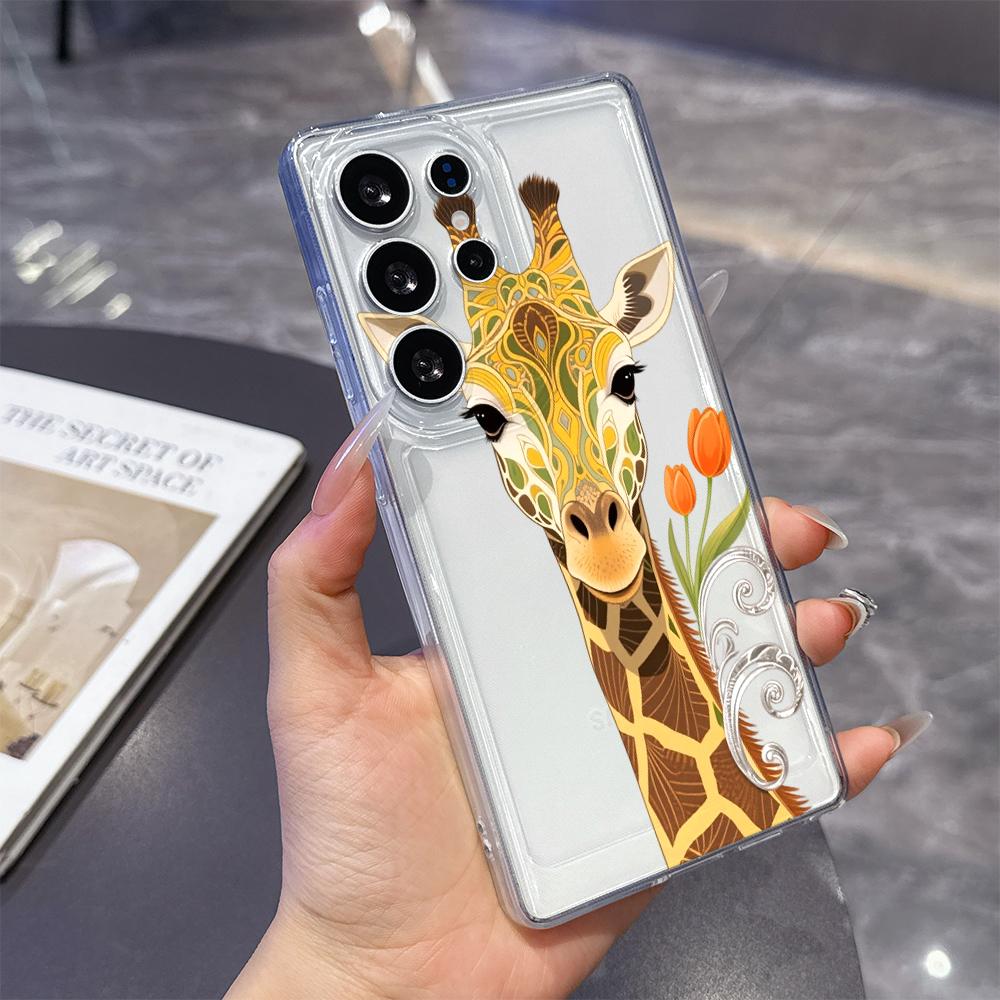 Patterned Giraffe with Tulips Case for Samsung Galaxy S26 S25 S24 S23 S22 S21 S20 FE Plus Soft TPU Slim Fit Shockproof Cover