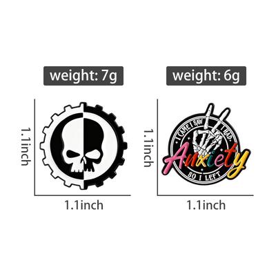 Anxiety Funny Antisocial Enamel Pins Skeleton Hand Skull Brooches Lapel Badges Punk Mental Health Jewelry Gift for Friends
