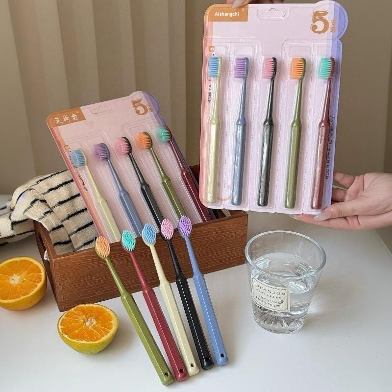 5Pcs Wide Head Soft Bristle Toothbrush Fine Gentle Bristles Oral Cleaning Tooth Brush For Family Travel Daily Teeth Care Use
