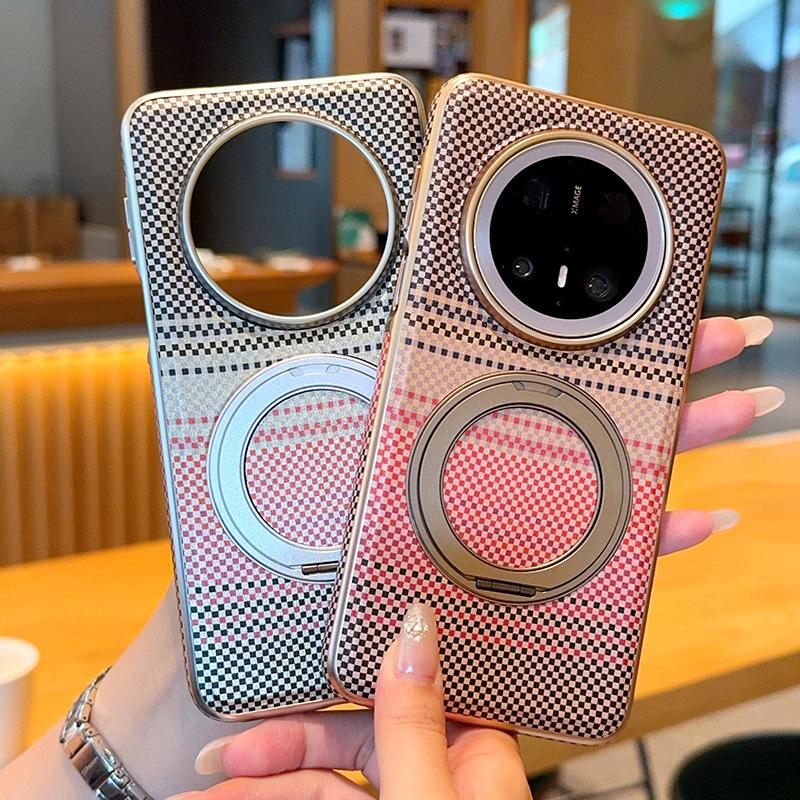 Premium Carbon Fiber Texture Magnetic Case For Huawei Mate 60 70 Pro Pura 80 Pro+ Ultra Stand Cover 360 Rotatable Ring Aluminum