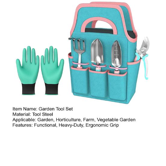 1 Set Gartengeräte Handkelle Rechen Bypass-Gartenschere Handschuhe Und Tragetasche Hochbelastbare Handwerkzeuge Geschenk für Hobbygärtner