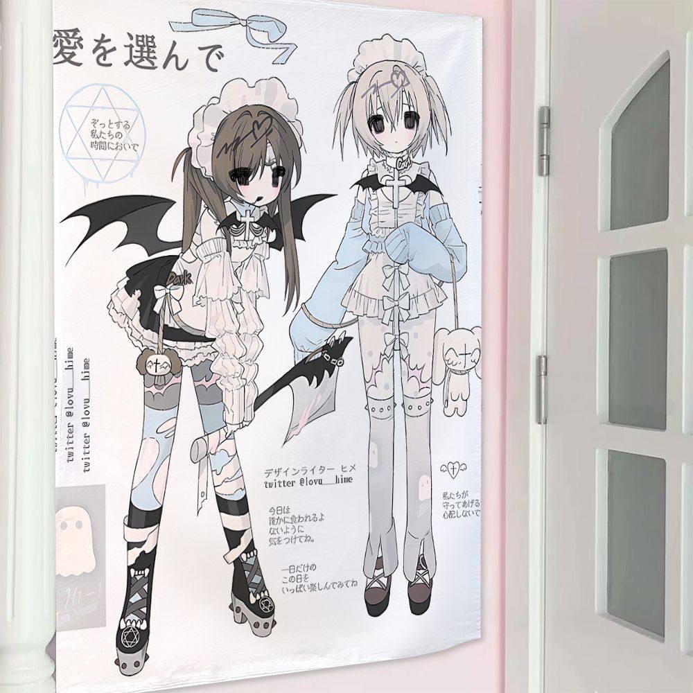 

Korean Style Anime Girl Print Tapestry Wall Hanging for Bedroom Decor Aesthetic Background Cloth 74x94cm(29x37in)