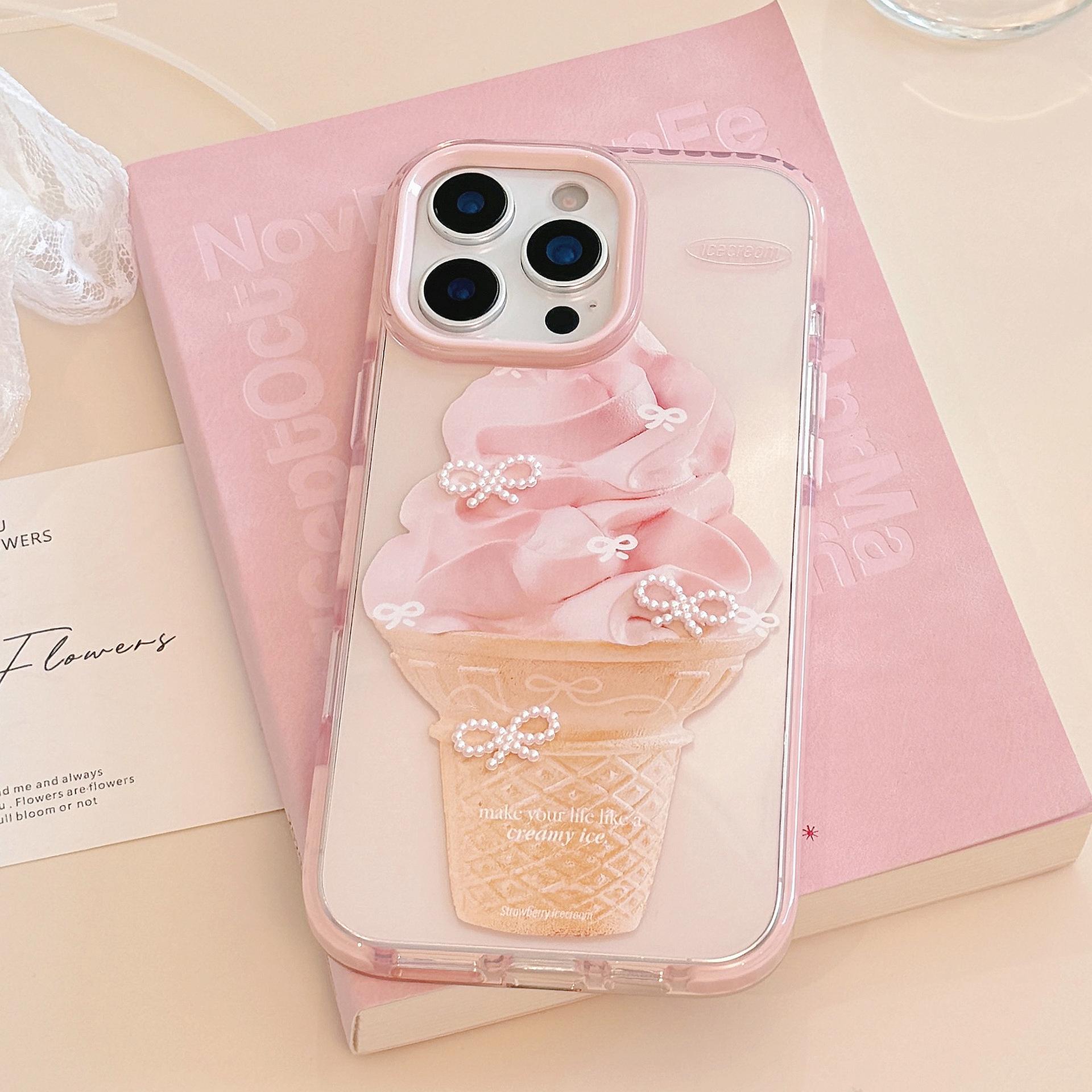 

Sweet Three dimensional IPhone 15 Apple 16 Promax Phone Case Suitable for 14 Pink Ice Cream 13 Anti Fall 11 Soft 12pro max (6.7)