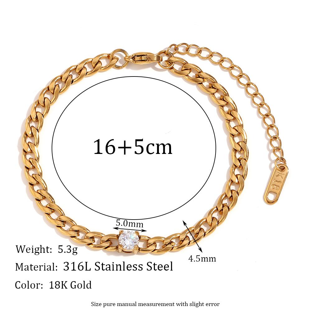 

MamacitaSlay NK Figaro Chain Grinding Cuban Chain Round Drop Zircon Stainless Steel Bracelet 18K Gold Plated Jewelry For Women 16cm