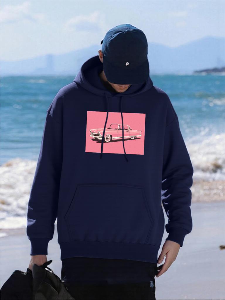 Pink Personality Car Printing Men Hoodie Hip Hop Loose Hoody Autumn Fleece Unisex Hoodies Pocket All-Match Man Sportswear