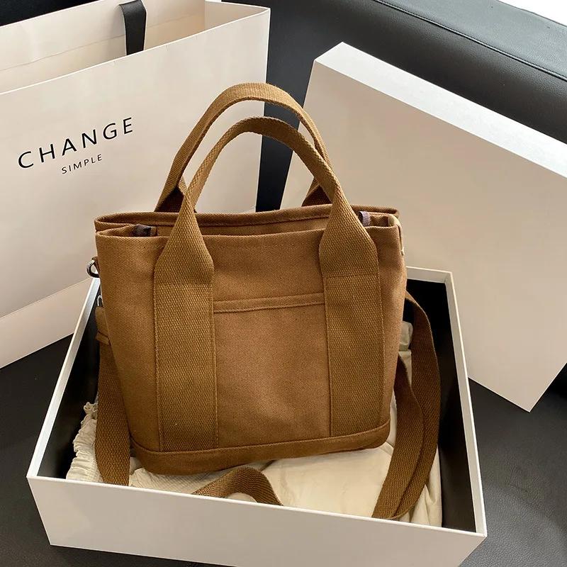 2026 Autumn Winter Quality Fashi Multilayer Pocket Women Canvas Tote Bag for Women Designer Simple Lady Handbags Shoulder Bag