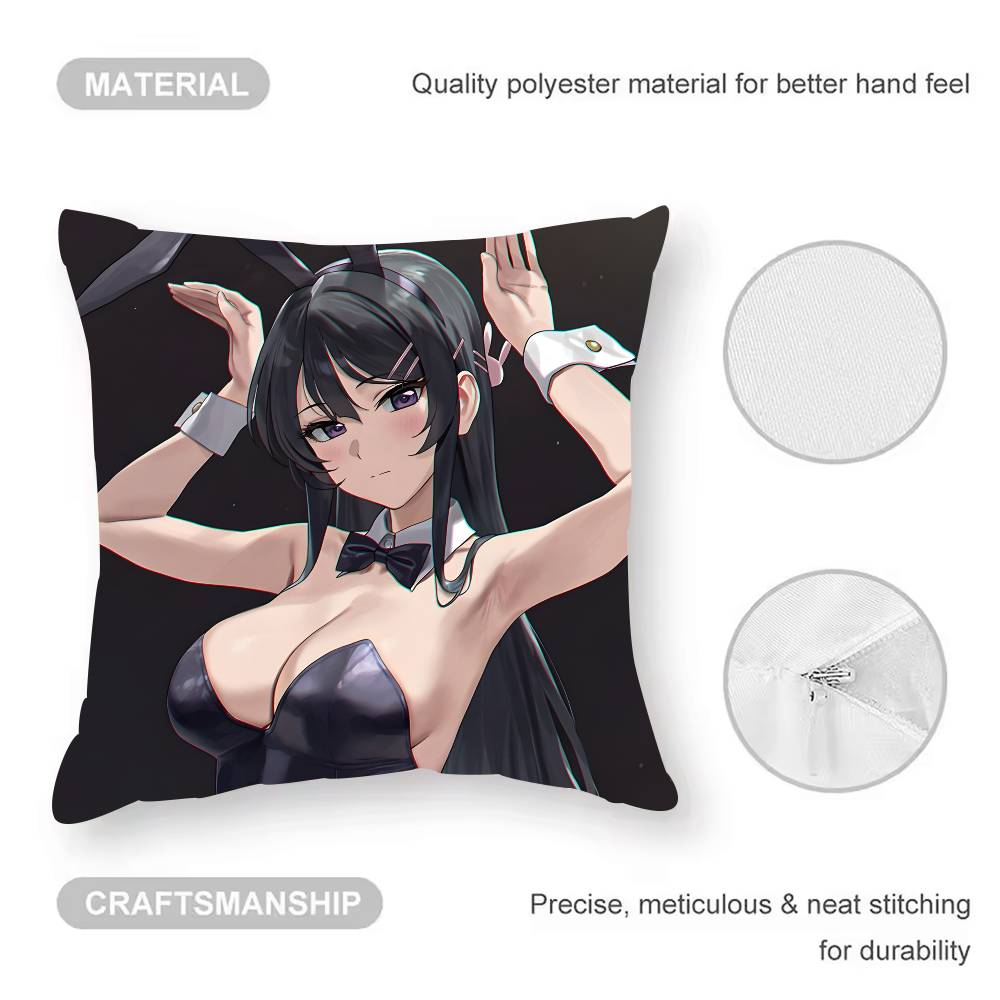 

Sexy Mai SSakurajima Pillow Case Antidustmite Pillowcase Invisible Zipper Silky Short Plush Sofa Cushion Cover 30X30cm