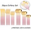 36Pcs Pink Gold Dinnerware Cutlery Set Western Knife Dessert Forks Spoon Flatware Stainless Steel Silverware Kitchen Tableware