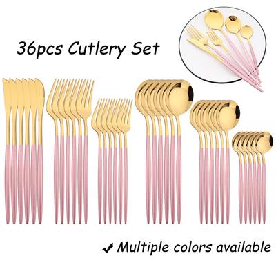 36 Adet Pembe Altın Yemek Takımı çatal bıçak kaşık seti Batı Bıçak Tatlı Çatal Kaşık Sofra Takımı Paslanmaz Çelik Gümüş Mutfak Sofra