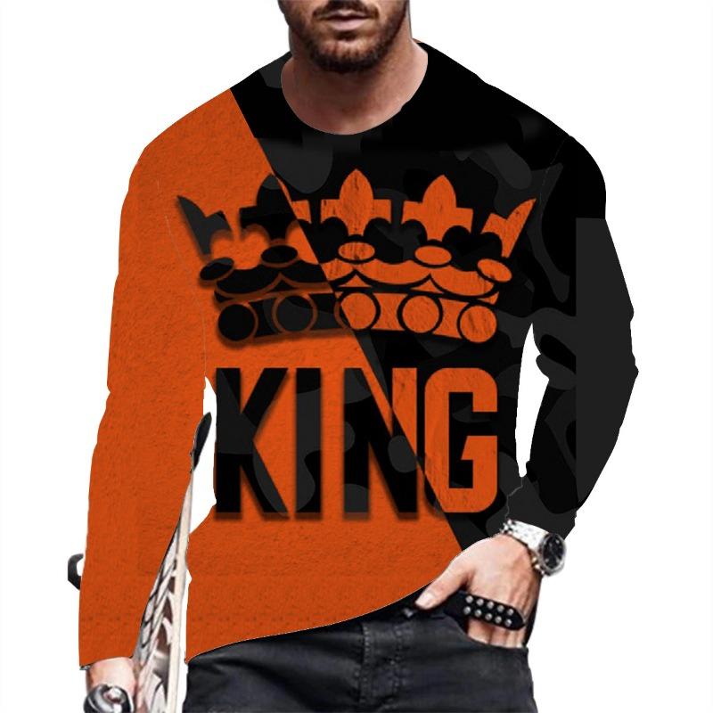 Men's Casual Slim Fit Fashionable Printed Long Sleeved T-shirt Men's Plus Size 3D Printed Long Sleeved T-shirt