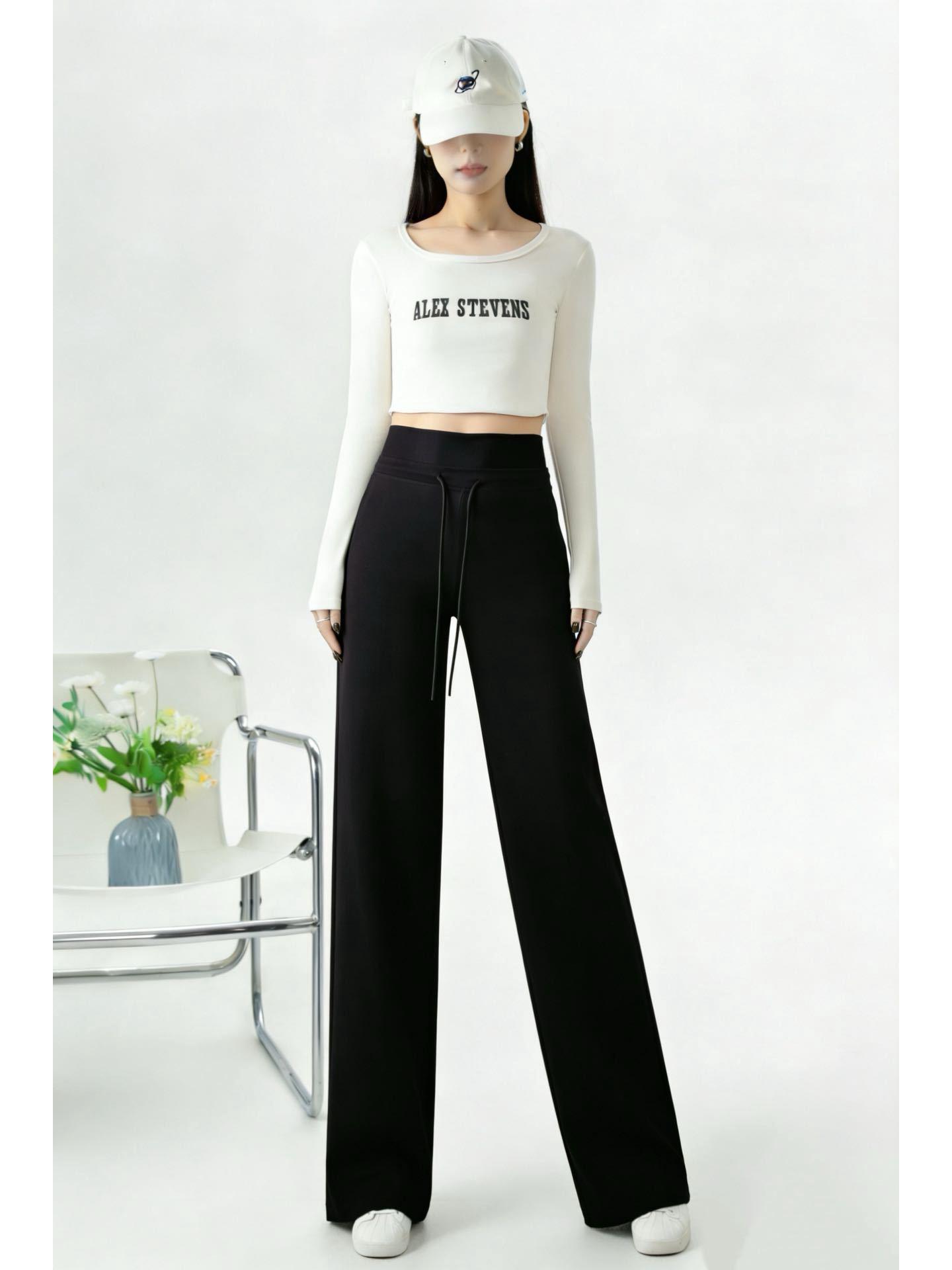 

2026 High-Waisted Slimming and Butt-Lifting Straight-Leg Pants - Breathable, Quick-Drying, Versatile for Spring/Autumn 2XL (150-170 jin) чёрный