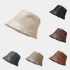 Japanse Minimalistische Design PU Leer Emmerhoed Met Zonneklep Waterbestendig Voor Herfst