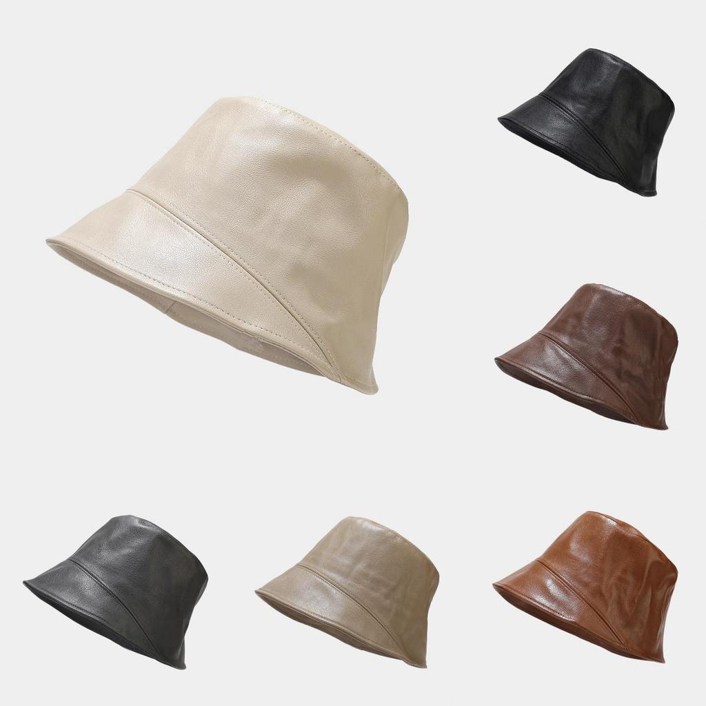 Japanse Minimalistische Design PU Leer Emmerhoed Met Zonneklep Waterbestendig Voor Herfst