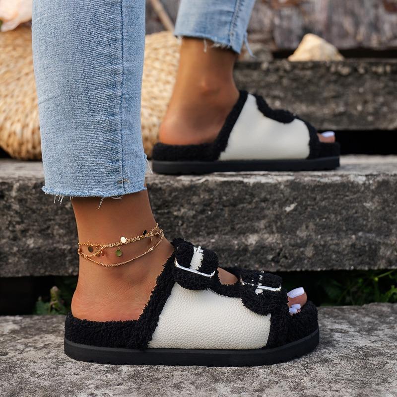 Fashion Ladies Slippers Winter Fashion Casual Flannel Comfortable Thick-soled Waterproof Cotton Slippers Outdoor Flat Shoes Plus Size43