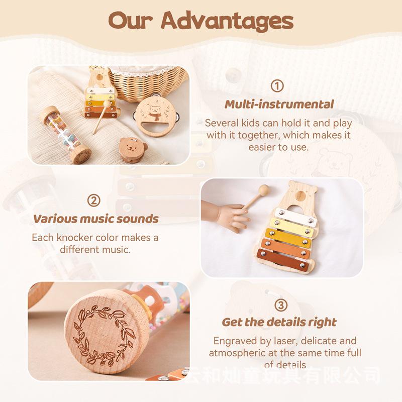 Children's Wooden Musical Instrument Set: 4-Piece Soothing Percussion Toys for Early Education