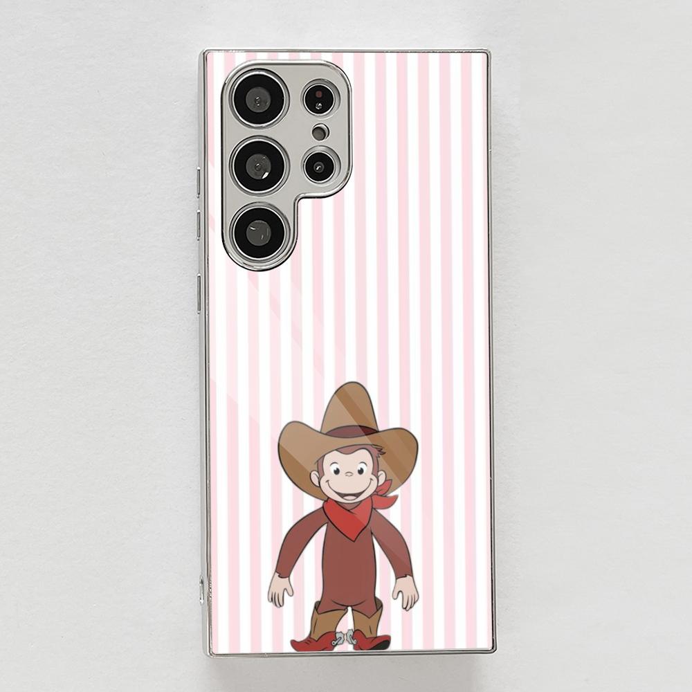 Y2K Curious George Phone Case For Samsung Galaxy S25 S24 S23 Ultra Metal Frame Case Slim Shockproof Cover Durable