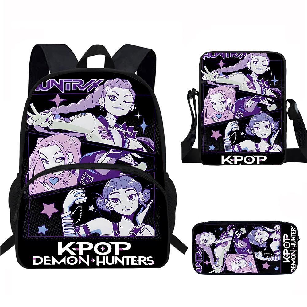 K-Pop Dämonenjäger 3-teiliges Schülerrucksack-Set Anime-Thema Trendiges bedrucktes Rucksack-Set