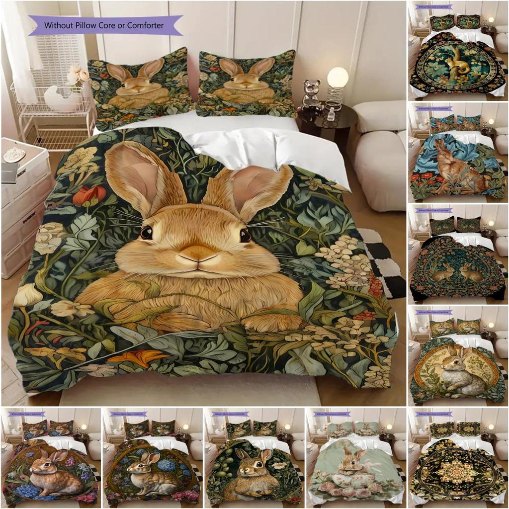 Medieval William Morris Rabbit Design bedding, duvet cover, pillowcase, home decoration, birthday gift (1 * duvet cover+2 * pillowcase, coreless)