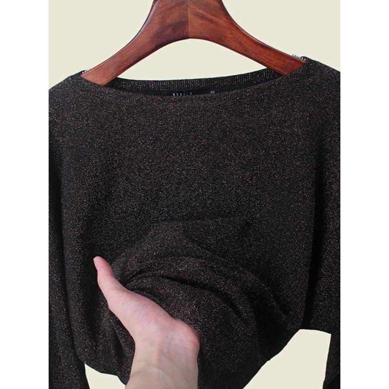 Polish European Fashion Brand off-the-Shoulder Sweater Elegant Gold and Silver Silk Small Loose Long Sleeves Autumn Tops