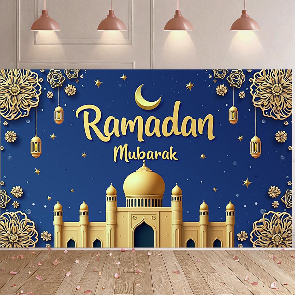 Islamic Decoration Golden Theme Ramadan Decoration Ramadan Mubarak Banner High Quality Eid Banner For Muslim Cultural Event