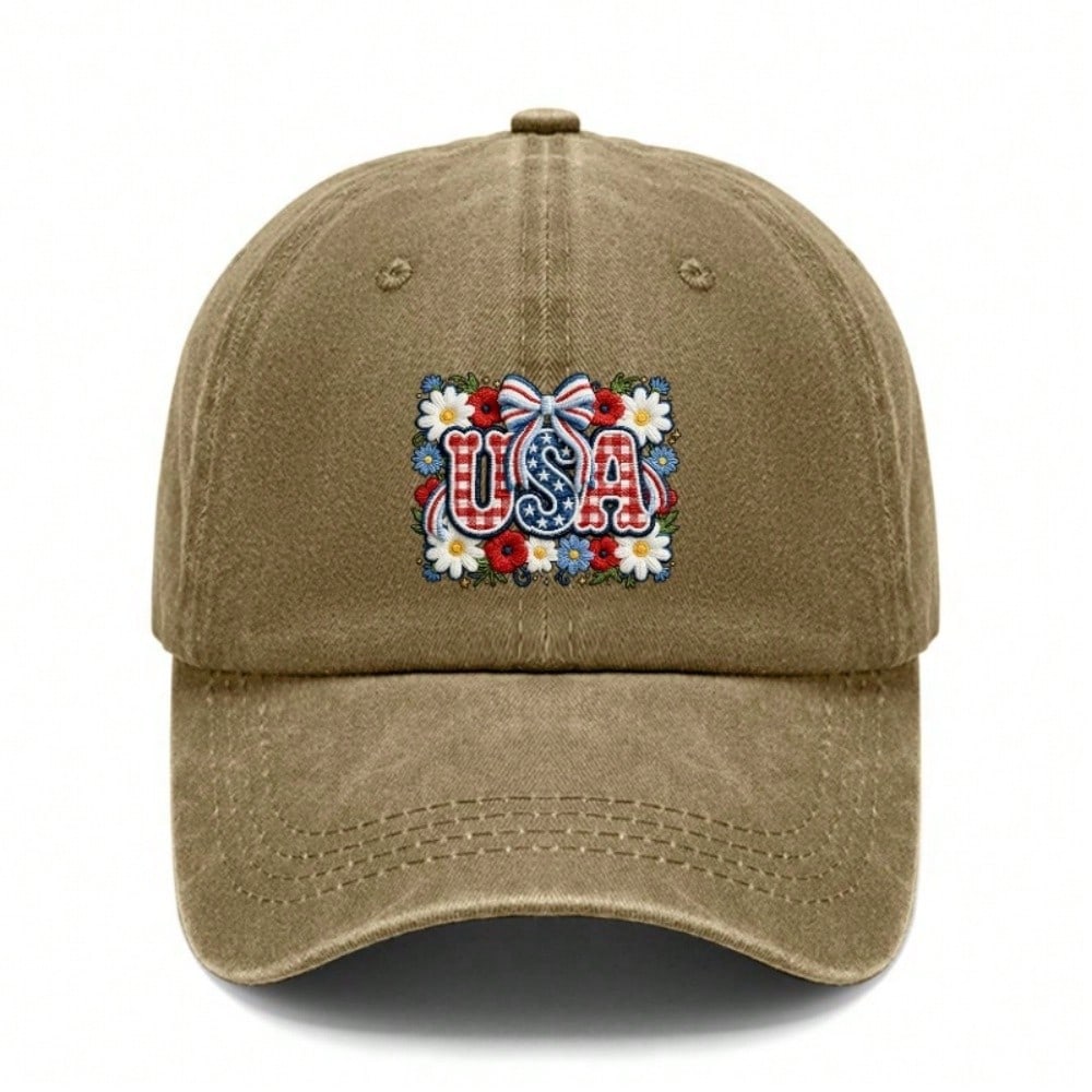 [Vintage USA Baseball Cap] Adult Unisex "USA" Floral Print Adjustable Sun Cap Breathable Curved Brim Streetwear Baseball Hat For Patriotic Holidays &