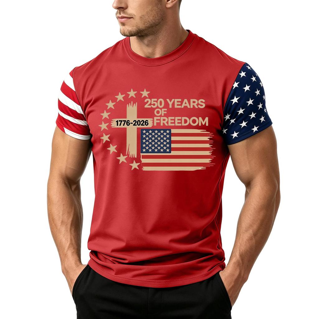Men's Independence Day Flag Print Short Sleeve T-Shirt, Loose Casual Daily Summer Tops