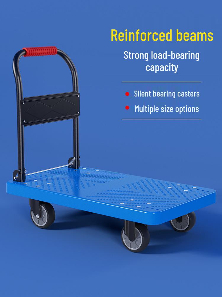 Silent Folding Flatbed Hand Truck - Portable Thickened Plastic Cart for Household Use
