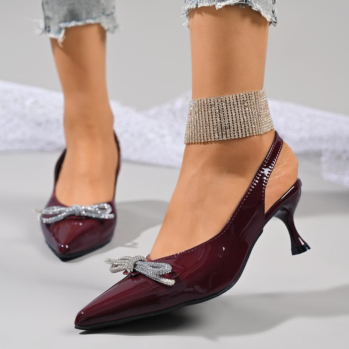 

Французские туфли-лодочки с острым носком на высоком каблуке-шпильке, женские сексуальные босоножки с ремешком с пряжкой сзади, женские каблуки 43 бордовый