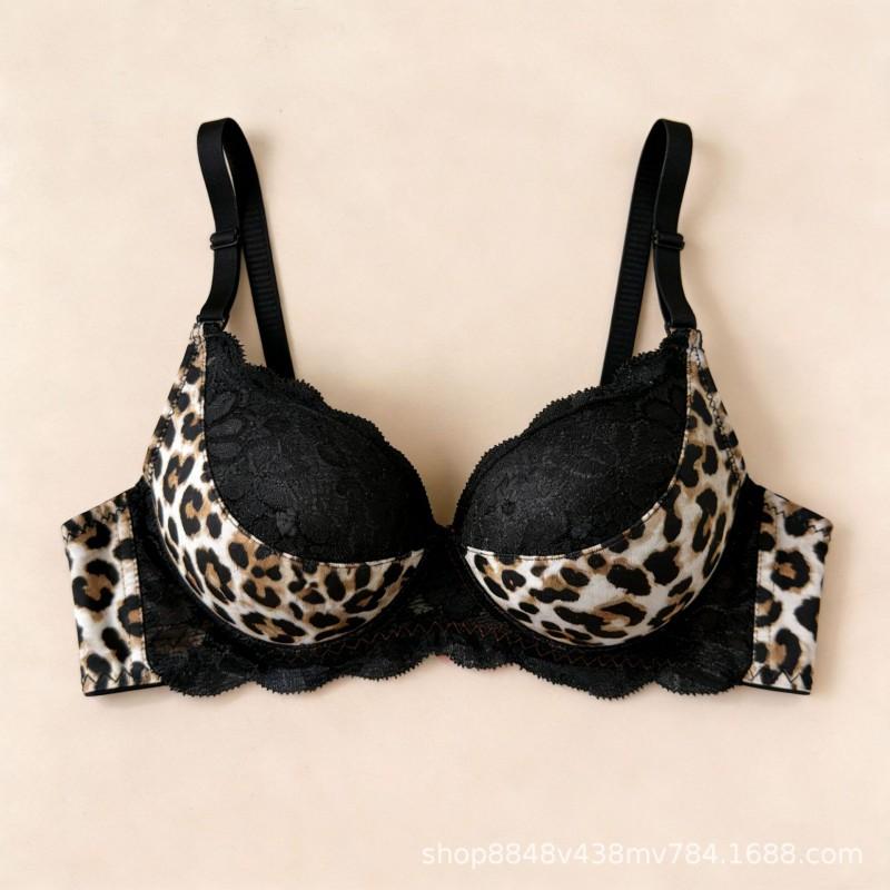 Plus Size Push Up Bra Women Sexy Lace Leopard Print Lingerie 3/4 Cup No Underwire Wear