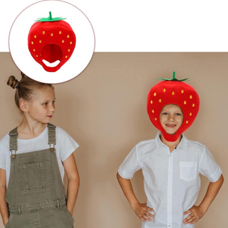 Funny Cute Plush Strawberry Headband For Girl Boy Keep Warm Plush Toys Hat Plush Headgear Creative Novelty Photo Props Cap