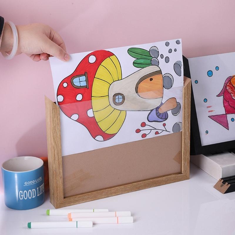 Wooden Magnetic Picture Frame With Instants Art Change Function For Home Office Decors Fit Kids Drawing Photos Display