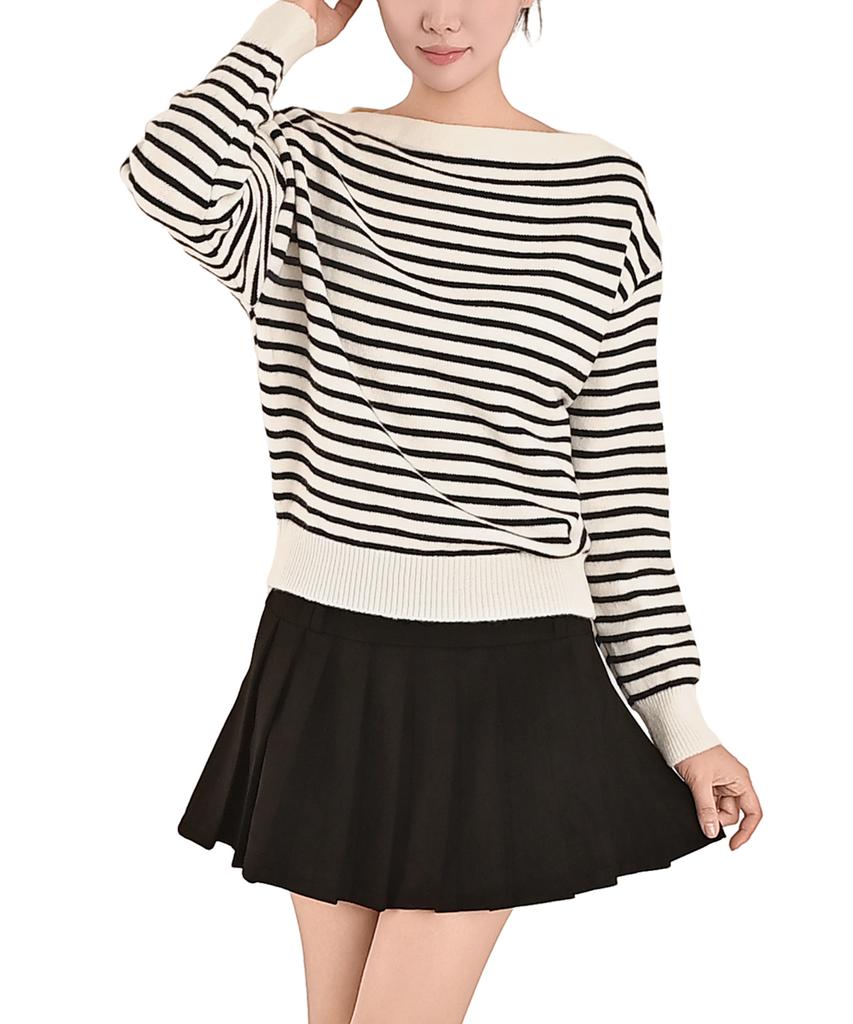 Keulleiseu Striped Boat Neck Knit_Ivory