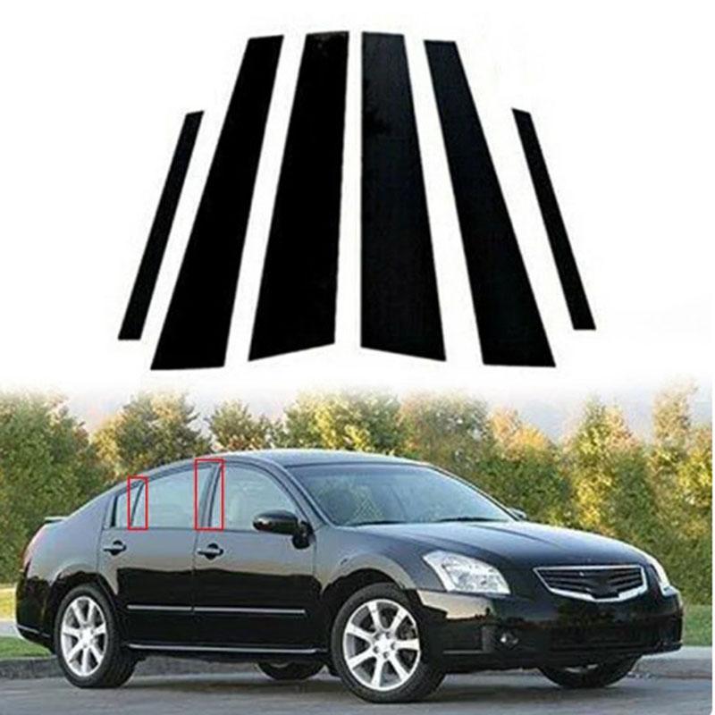6pcs Car Door Window Trim Cover Glossy Black Carbon Fiber Chrome Sticker Pillar Posts Decal Accessories for Nissan Maxima A34 2004-2008
