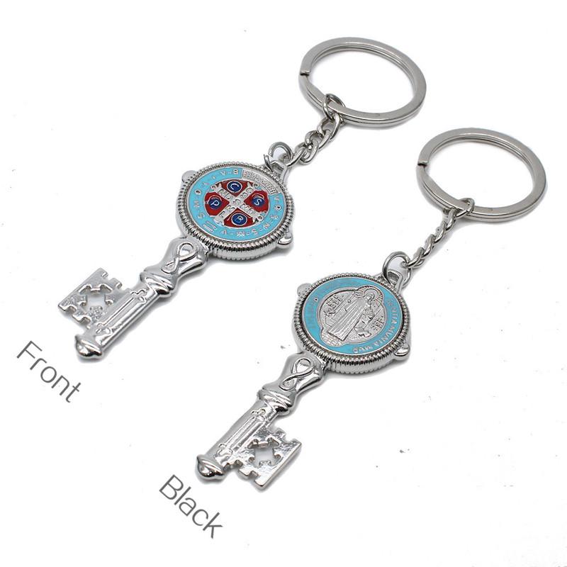 2 Pcs Multicolor Key Exorcist St. Benedict's Cross Keychain Pendant Circle Ring Religious Church Gift Bag Accessories.