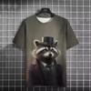 Fun 3D Printed Summer Men's T-shirt Animal Raccoon T-shirt Casual Short Sleeved Oversized T-shirt
