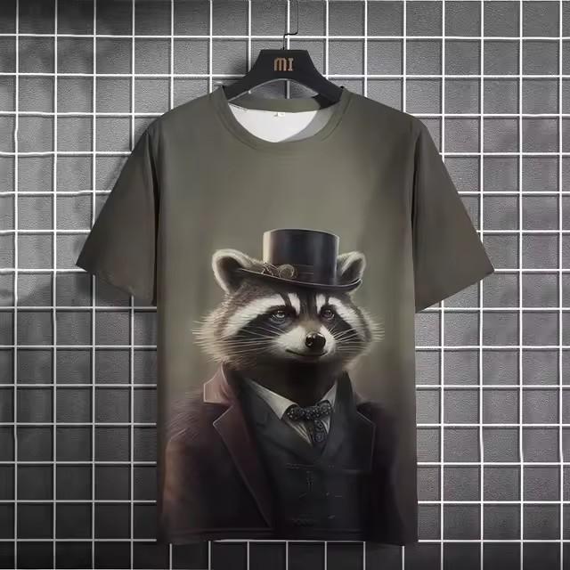 Fun 3D Printed Summer Men's T-shirt Animal Raccoon T-shirt Casual Short Sleeved Oversized T-shirt