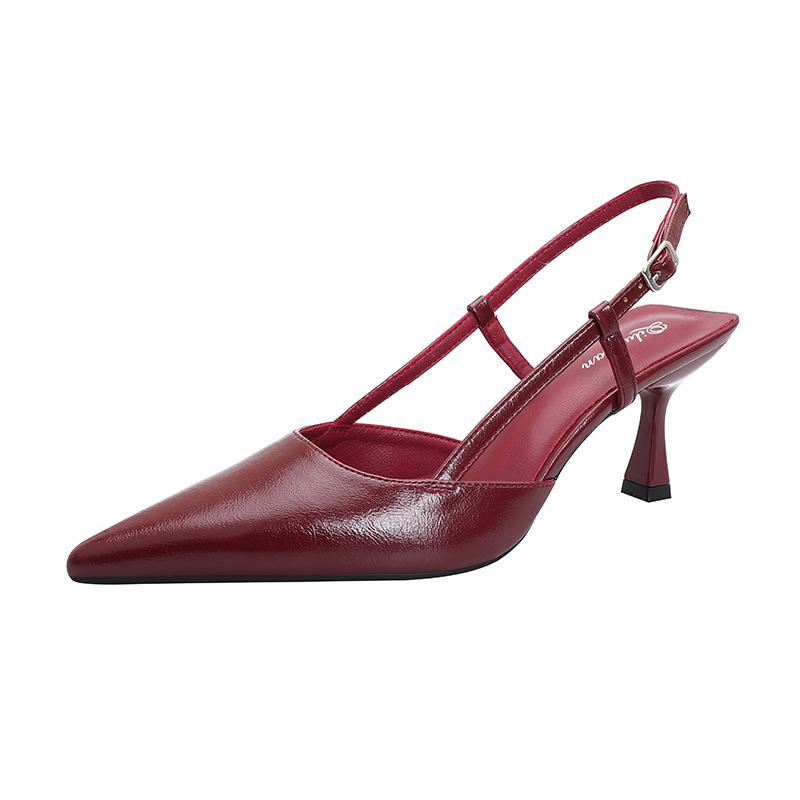 Sexy Burgundy Pointed Sandals Women's 2025 Summer New French Bag Head Single Shoes Temperament Stiletto High Heels