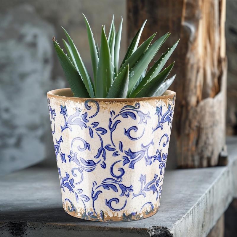 Retros Ceramic Planter Featuring Drainage Holes For Healthy Plant Growth Elegant For Home Office Indoor Outdoor Use