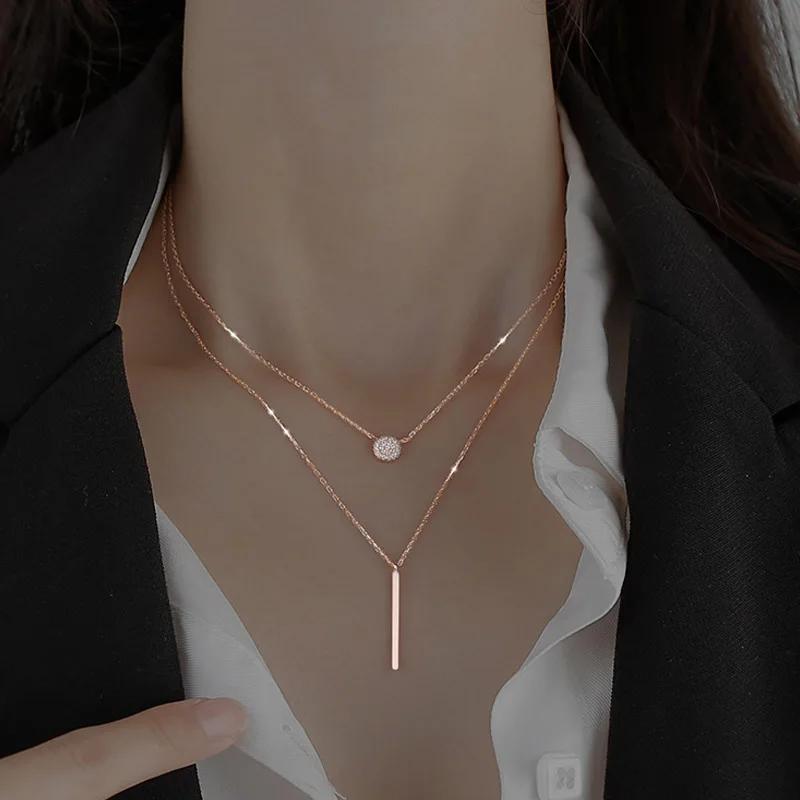 Xiaomi Quadratischer Flash-Diamant, runde Doppel-Halskette für Damen, Schlüsselbeinkette, feiner Schmuck, Party- und Hochzeitsaccessoires