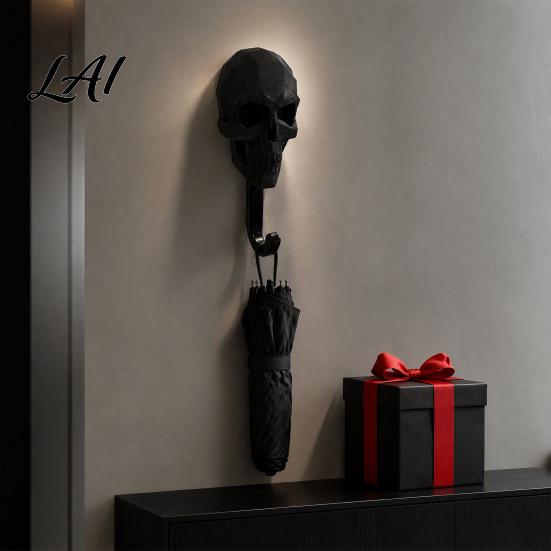 Sturdy Wall Organizer 2Pcs 3D Printed Skull Hook Gothic Dark Mounted Hanger Geometric Personalized Pendant Towel Key Hat Storage Hook for