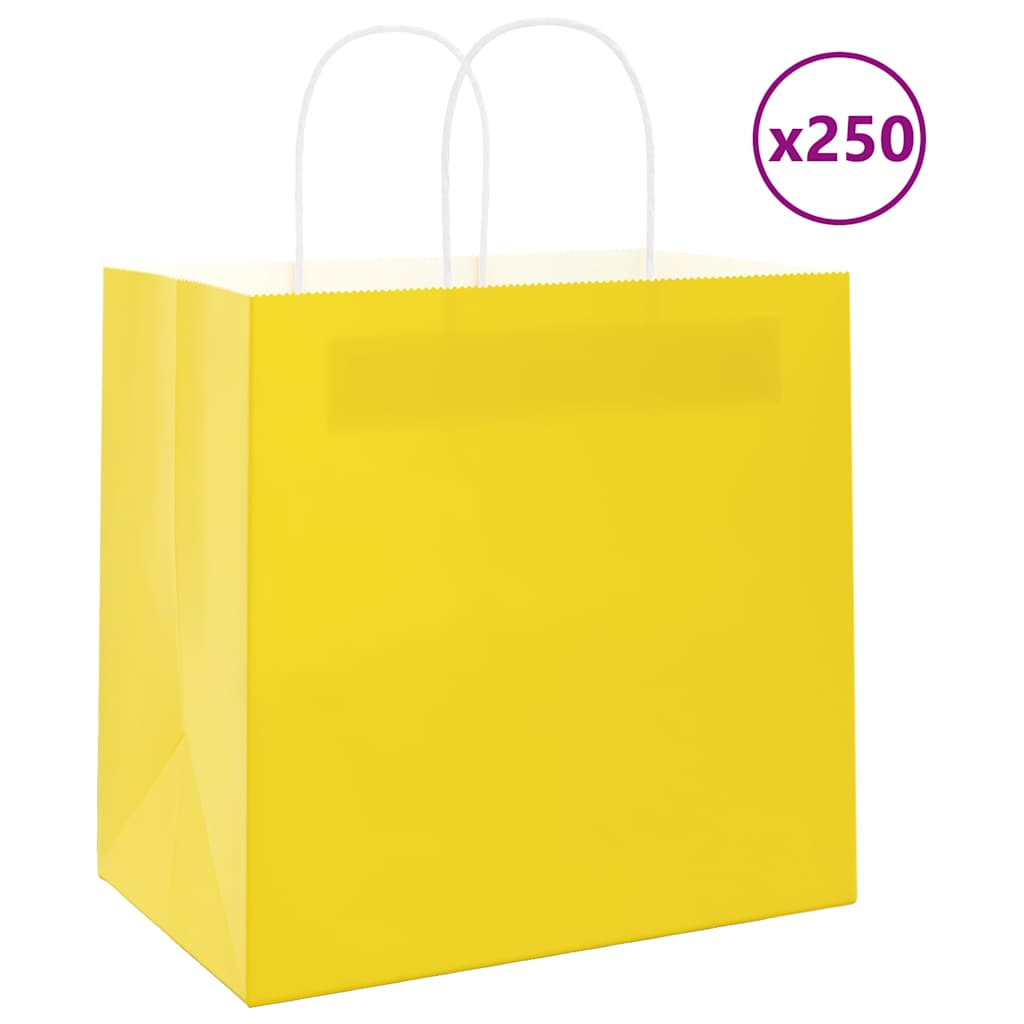 250 pcs Paper Shopping Bags with Handles Yellow 26 x 17 x 25 cm
