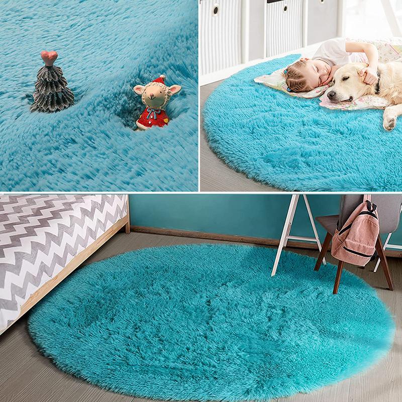 Pink Round Carpet Fluffy Soft Area Floor Mat Children Girls Room Princess Castle Plush Carpet Living Room Home Decor