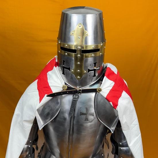6-Foot Templar Knight Armor Suit Polished Medieval Roman Steel Armor with Display Stand Ideal for Home Décor