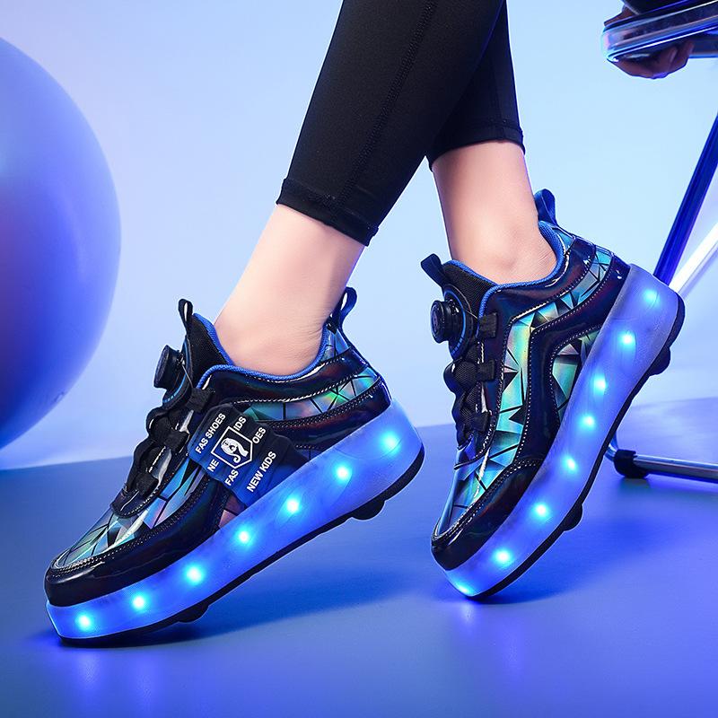 Runaway shoes boys four-wheel pulley shoes USB charging luminous shoes skates invisible variant burst shoes women