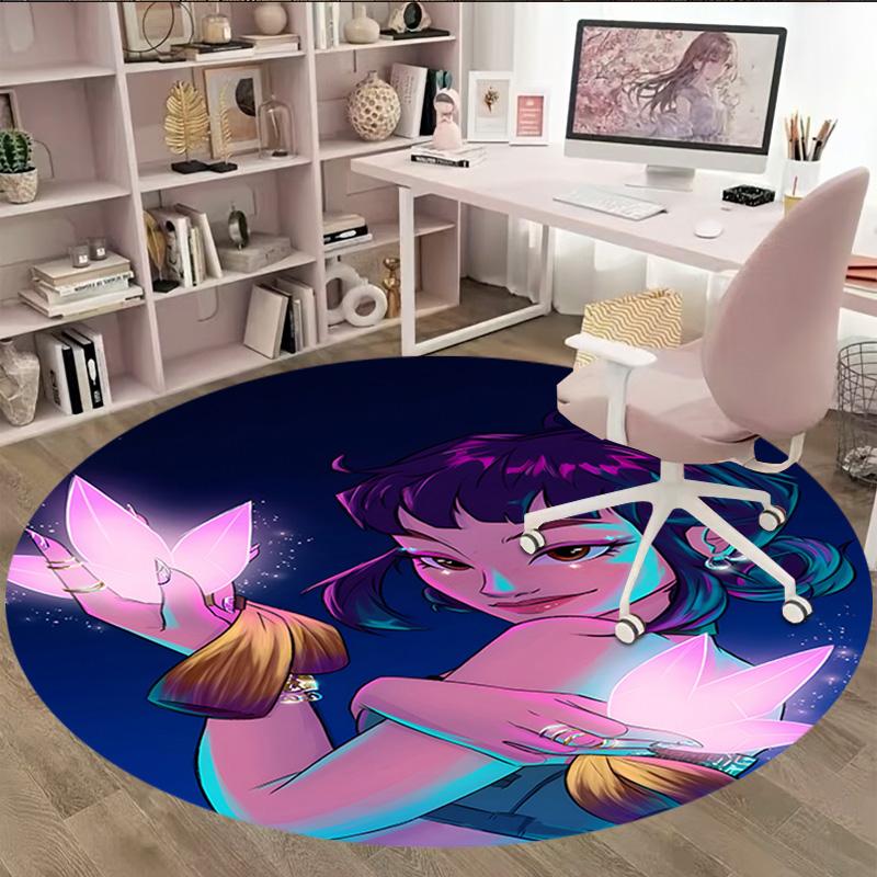 1pz KPop Demon Hunters ZOEY3 Stampa Tappeto Rotondo Sedia Tappeto Rotondo Adatto per Camera da Letto Soggiorno Tappeto Decorativo per la Casa
