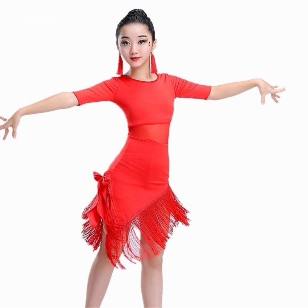 Fringe Tassel Latin Dance Dress Black Red Cha Cha Samba Stage Outfits Rumba Professional Performance Clothes Show Costumes