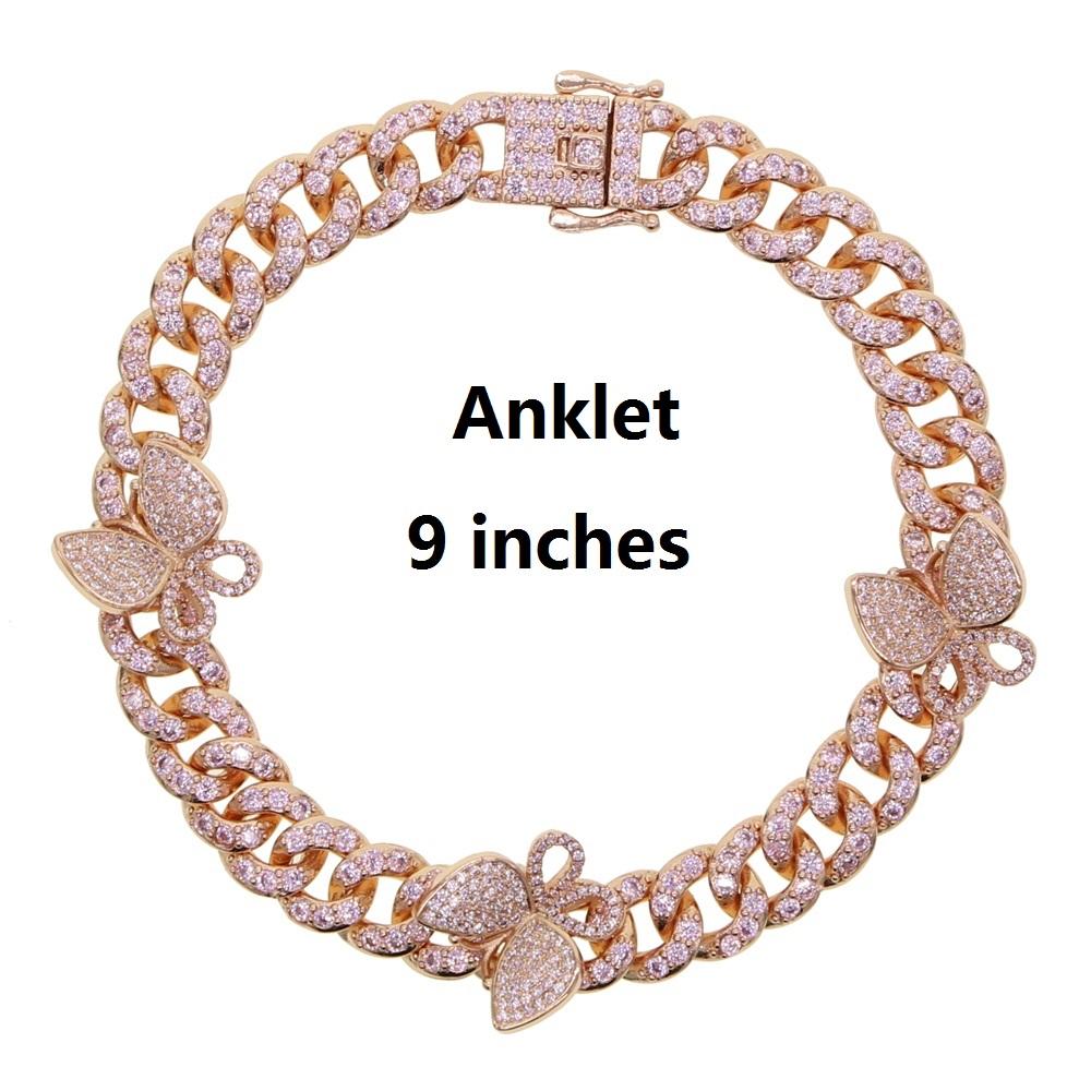 17cm 19cm 23cm 25cm 10mm Width Cuban Chain butterfly Charm Bracelet Anklet for Women Jewelry