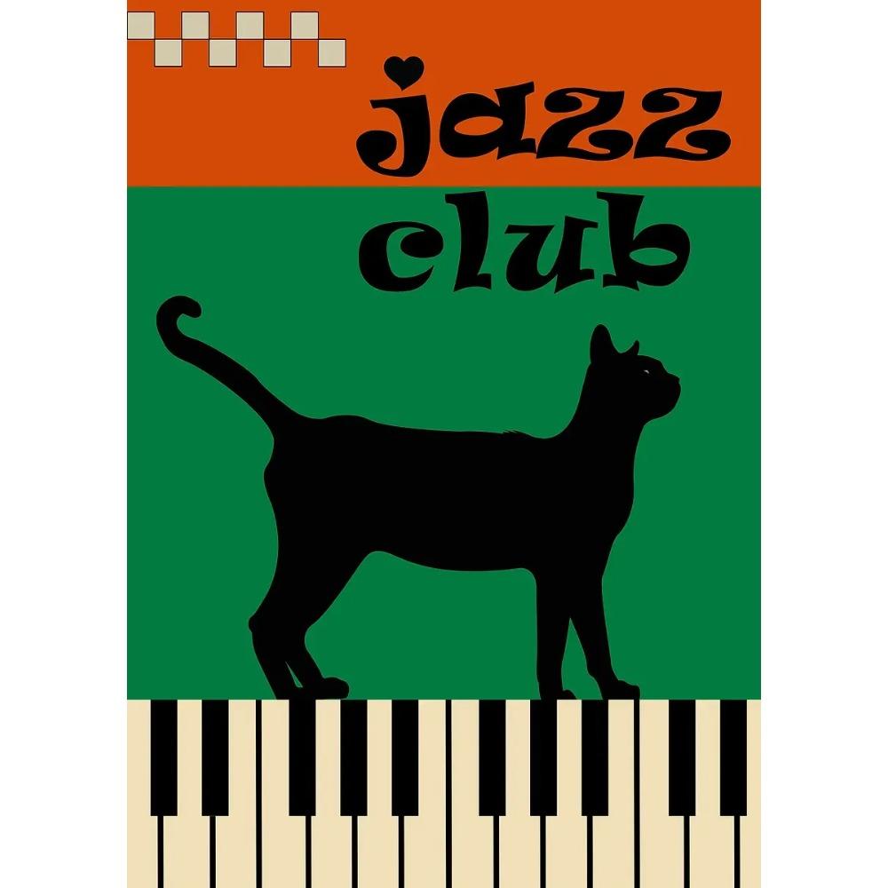 1pcs Frameless Jazz Club Black Cat Piano Vinyl Poster Retro Canvas Painting Printing Nordic Wall Picture Living Room Home Decor
