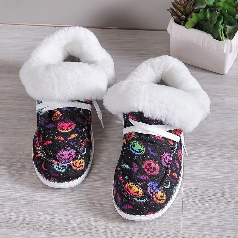 Plus Size Cotton Shoes Women's Winter 2025 New Casual Low-top Print Fleece Thickened Women's Snow Boots